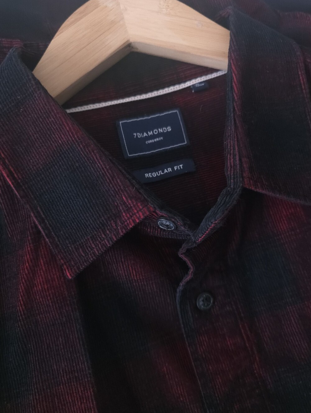 7 Diamonds Corduroy Shirt Black Red Plaid Men's XL